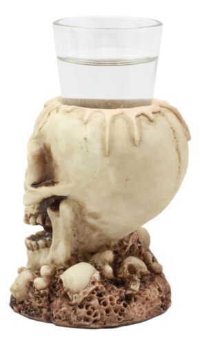 Twin Gothic Ossuary Graveyard Melting Skull Shot Glass Holder Figurine Set Of 2