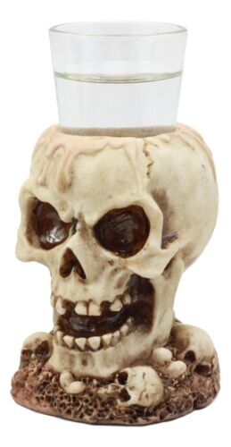 Twin Gothic Ossuary Graveyard Melting Skull Shot Glass Holder Figurine Set Of 2