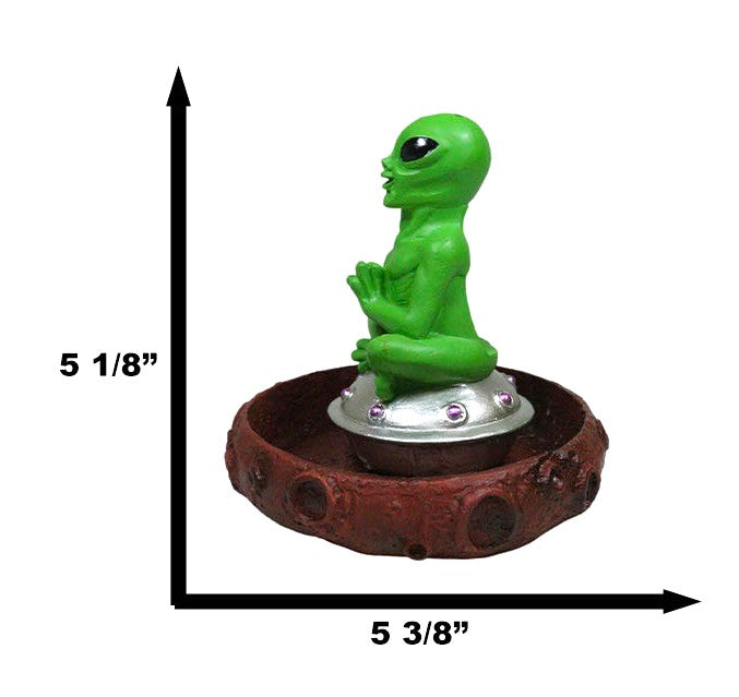 UFO Green Alien In Spaceship Saucer Moon Crater Backflow Incense & Stick Burner