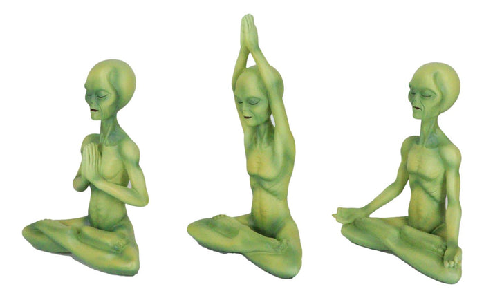 UFO Green Roswell Alien ET Yoga Meditation Body Mind And Soul Sitting Figurines