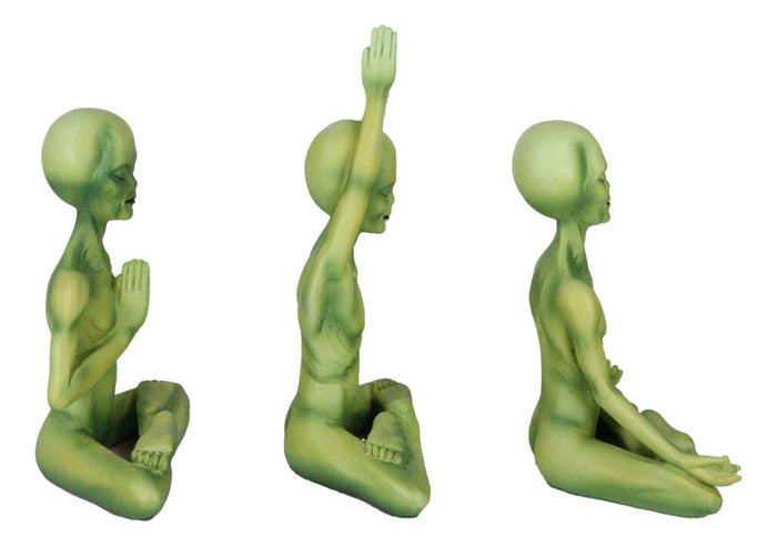 UFO Green Roswell Alien ET Yoga Meditation Body Mind And Soul Sitting Figurines