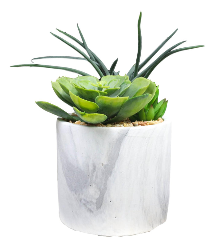 Ultra Realistic Artificial Botanica Trio Succulents Plant In Faux Marble Pot