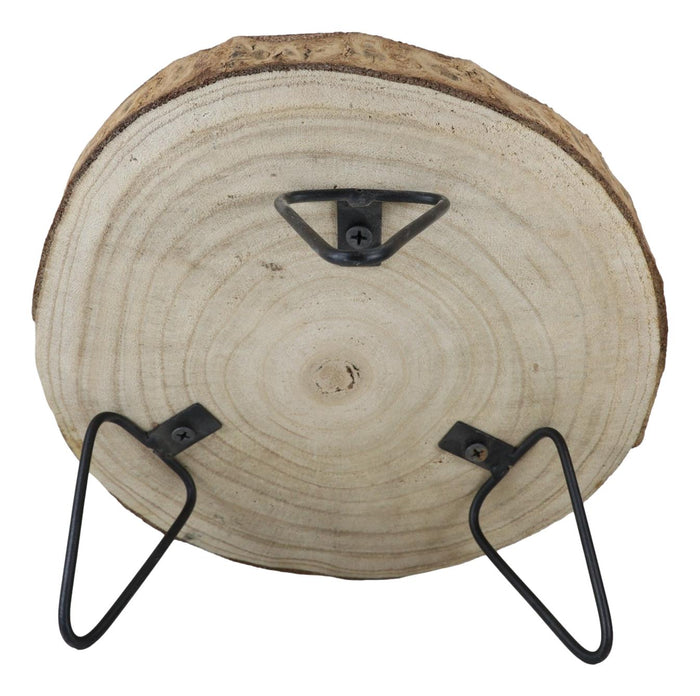 Unfinished Natural Wood Bark Round Slice With Metal Legs Pedestal Stand 9"D