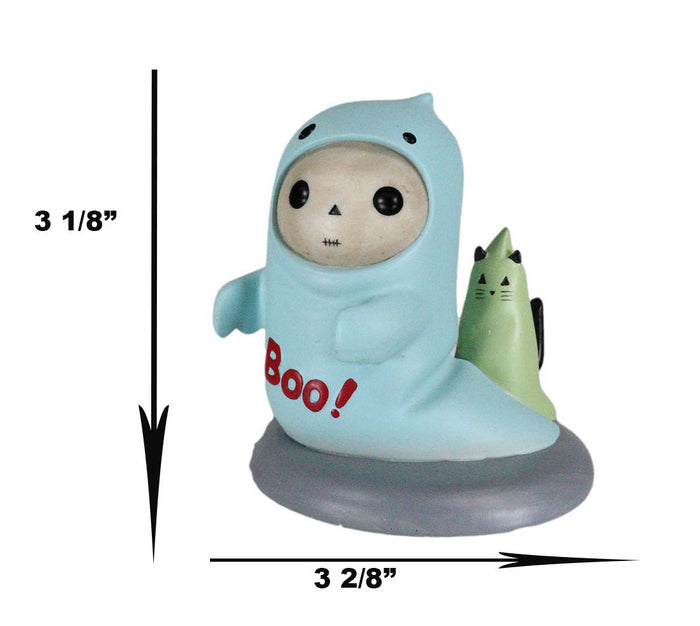 Unfortunate Lucky The Skeleton Boy Dressed In Boo Ghost Halloween Figurine