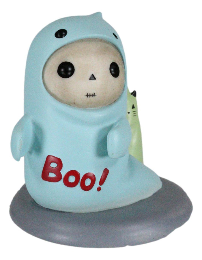 Unfortunate Lucky The Skeleton Boy Dressed In Boo Ghost Halloween Figurine