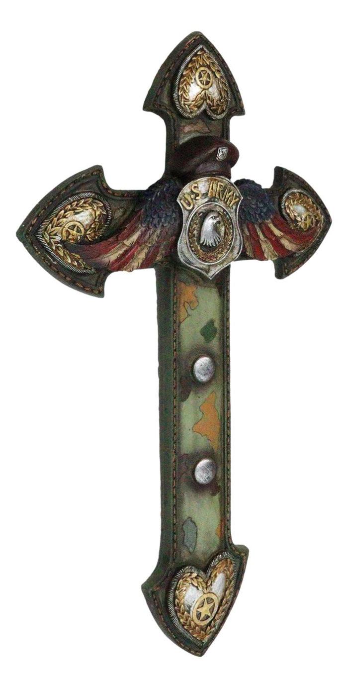US Army Eagle Badge American Flag Wings Hearts Soldier Camo Memorial Wall Cross