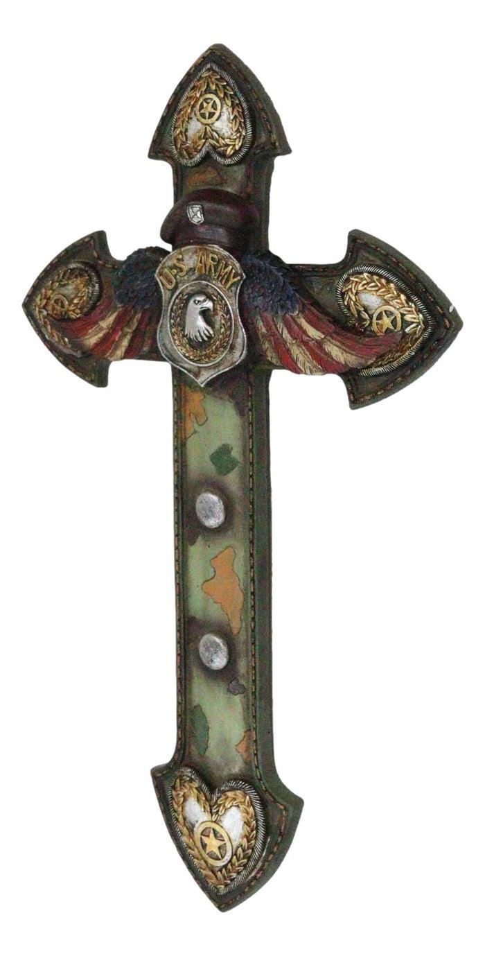 US Army Eagle Badge American Flag Wings Hearts Soldier Camo Memorial Wall Cross
