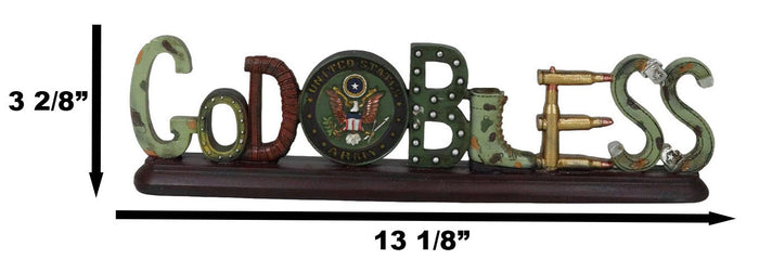 US Army Military Eagle Emblem Bullets And Camo Boots God Bless Word Art Plaque