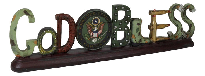 US Army Military Eagle Emblem Bullets And Camo Boots God Bless Word Art Plaque