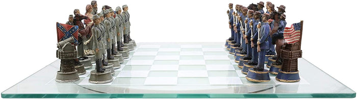 US Civil War Union North VS Confederate South Chess Pieces And Glass Board Set