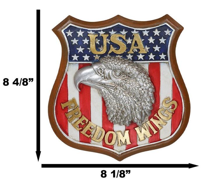 USA Freedom Wings Silver Bald Eagle In Vintage Route 66 Shape Decor Wall Plaque
