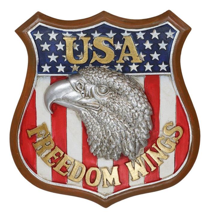 USA Freedom Wings Silver Bald Eagle In Vintage Route 66 Shape Decor Wall Plaque
