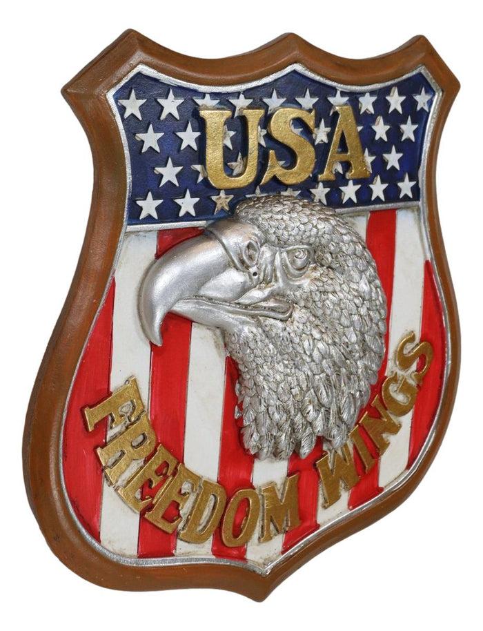 USA Freedom Wings Silver Bald Eagle In Vintage Route 66 Shape Decor Wall Plaque