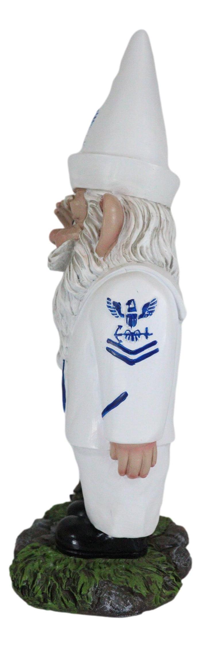 USA Patriotic White Uniformed Sailor Navy Gnome With Tortoise In Salute Statue