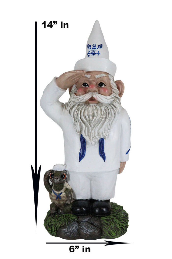 USA Patriotic White Uniformed Sailor Navy Gnome With Tortoise In Salute Statue