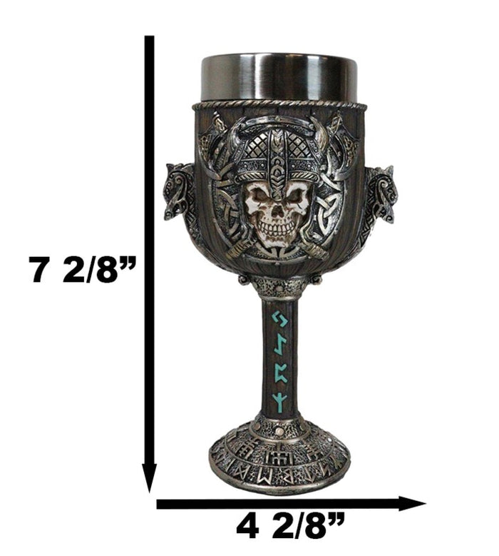 Valhalla Viking Warlord Skull Dragon Longship With Rune Symbols 6oz Wine Goblet