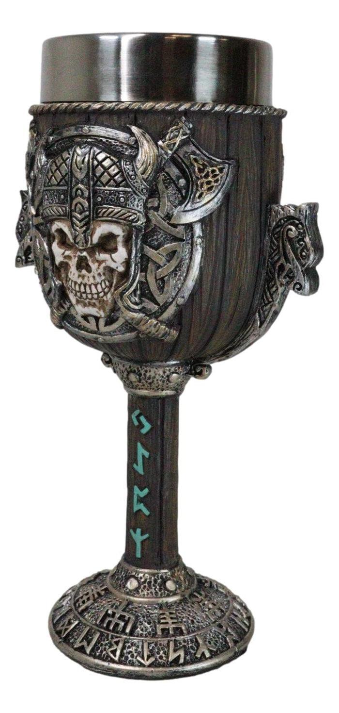 Valhalla Viking Warlord Skull Dragon Longship With Rune Symbols 6oz Wine Goblet