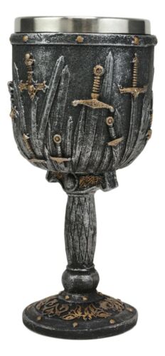 Valyrian Steel Swords And Armory With Excalibur Sword Hilt Stem Wine Goblet 6oz