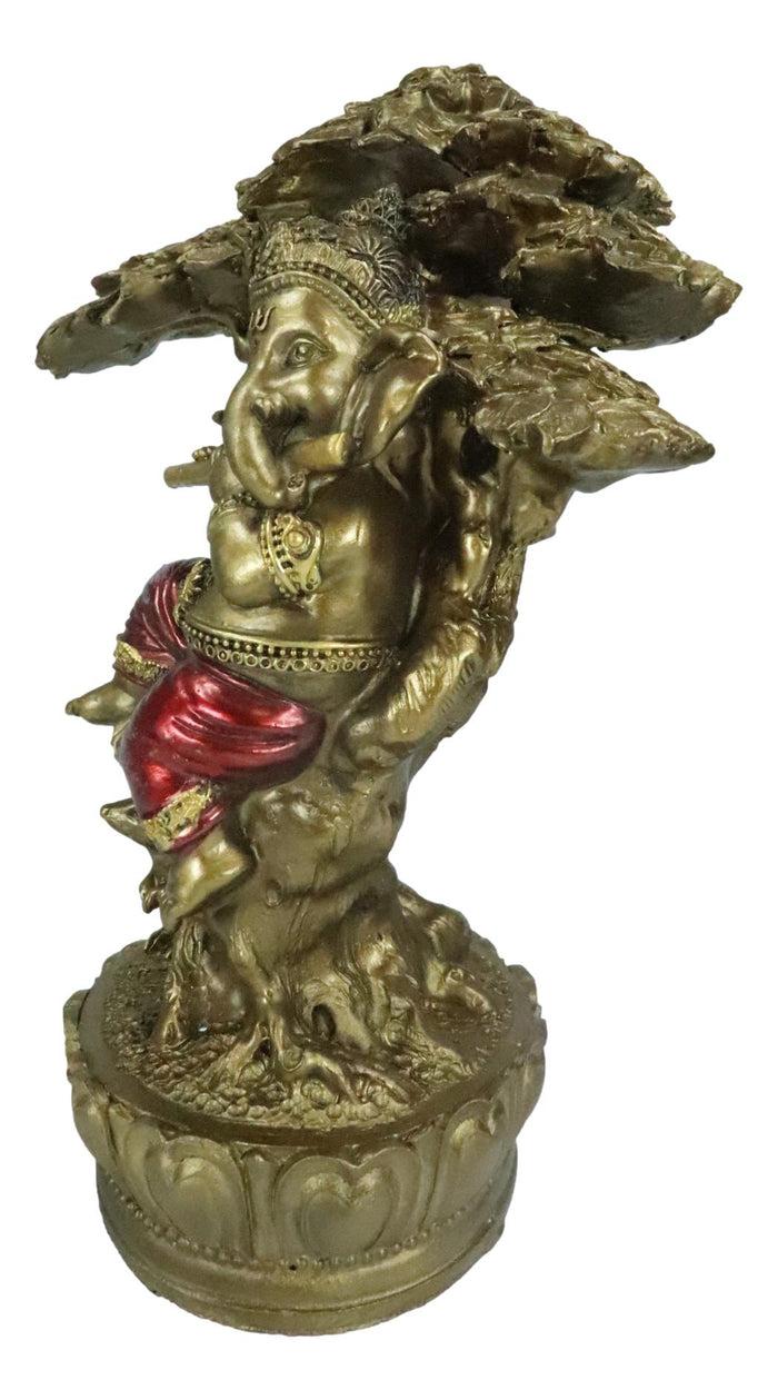 Vastu Hindu God Ganesha Ganapati Playing Flute On Tree Of Life By Mouse Figurine