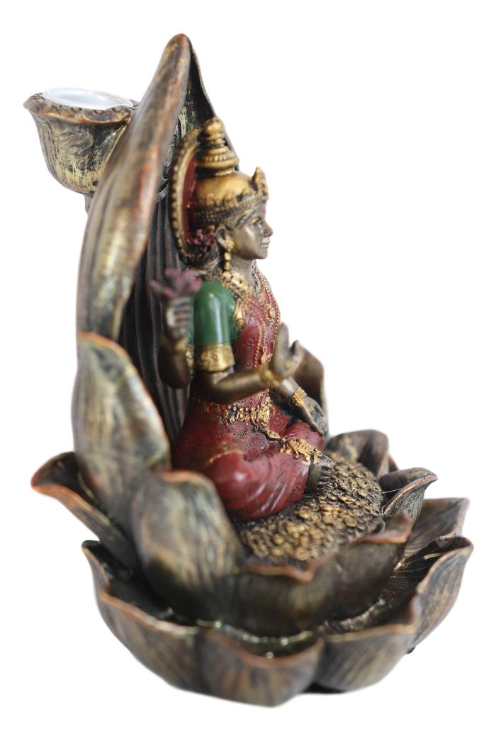 Vastu Hindu Goddess Lakshmi Seated On Lotus Backflow Incense Cone Burner Statue