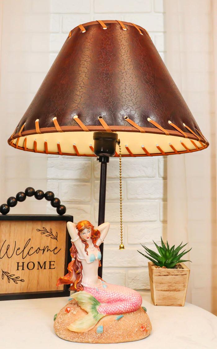 Venus Making Up Marine Sea Siren Mermaid With Pink Tail And Red Hair Table Lamp