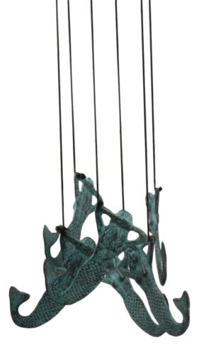 Verdi Green Brass Metal Nautical Sleeping Mermaid Wind Chime Sirens Of The Seas