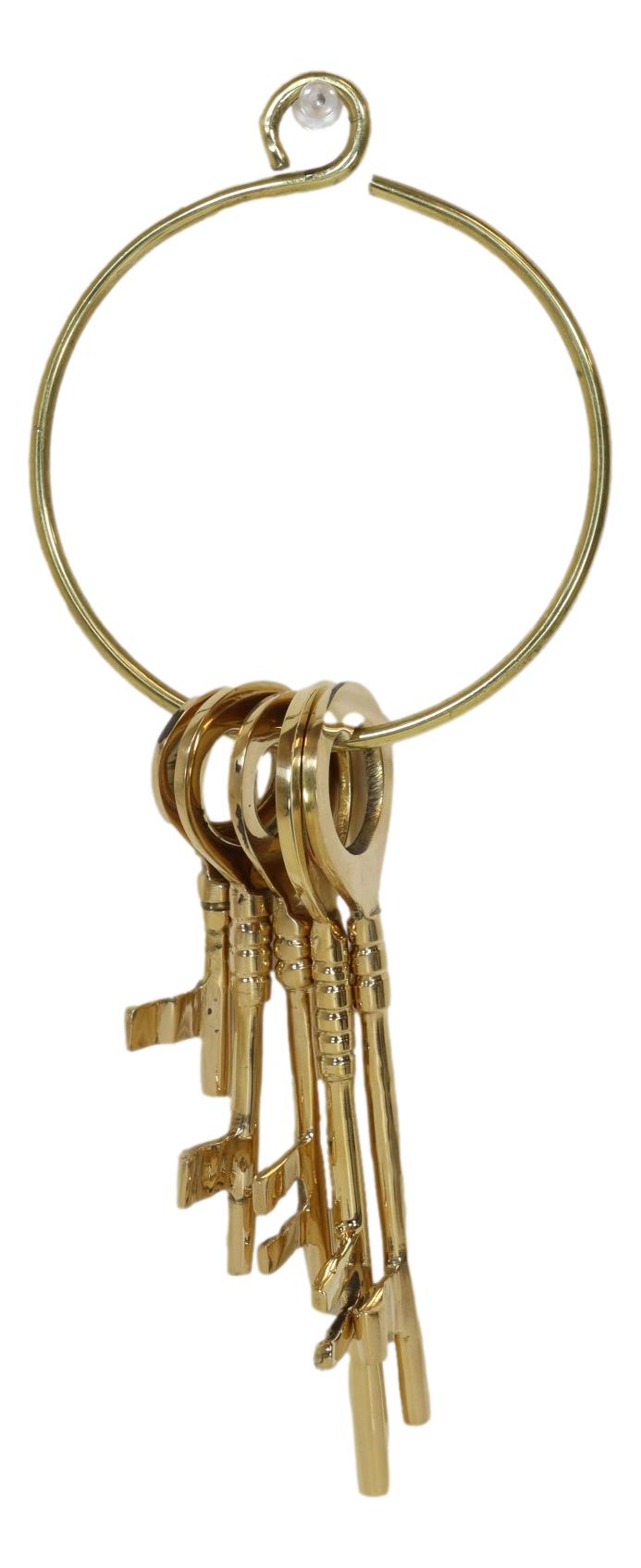 Vintage Antique Design Brass Golden Assorted Jailor Keys On Ring Set Of 5