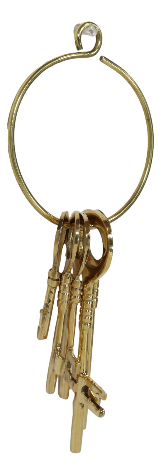 Vintage Antique Design Brass Golden Assorted Jailor Keys On Ring Set Of 5