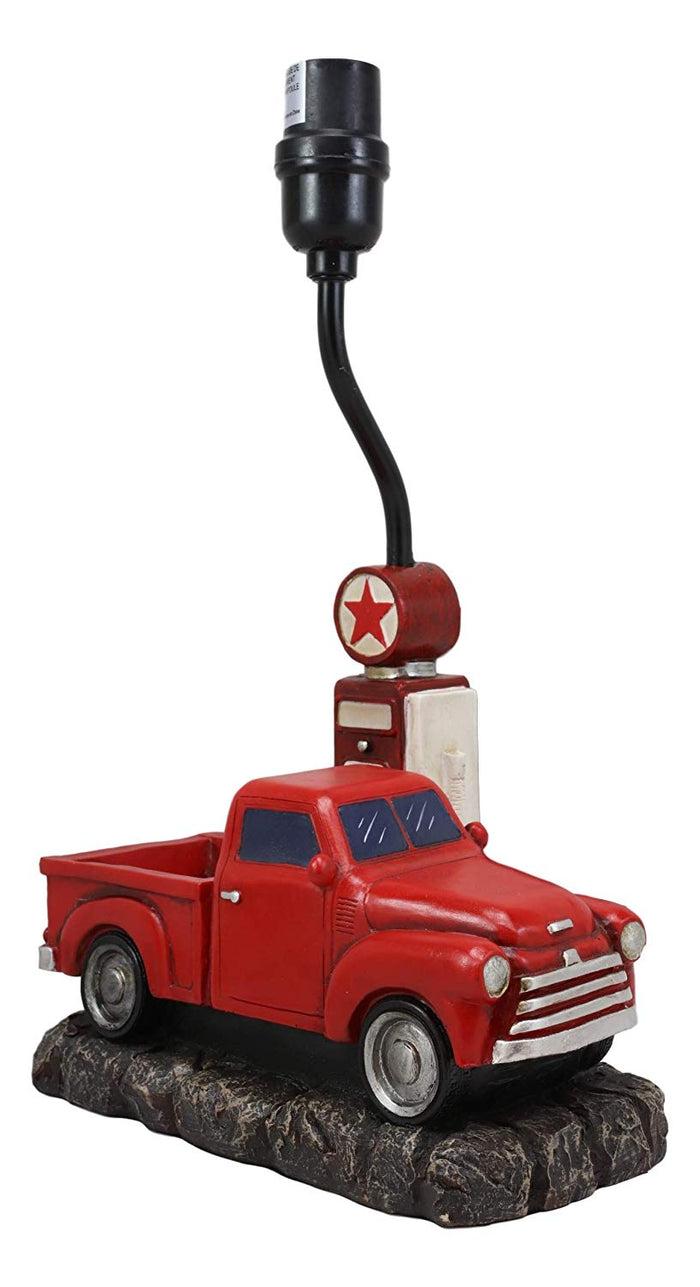 Vintage Big Red Pickup Truck By Classic Old Gas Pump Desktop Table Lamp Decor