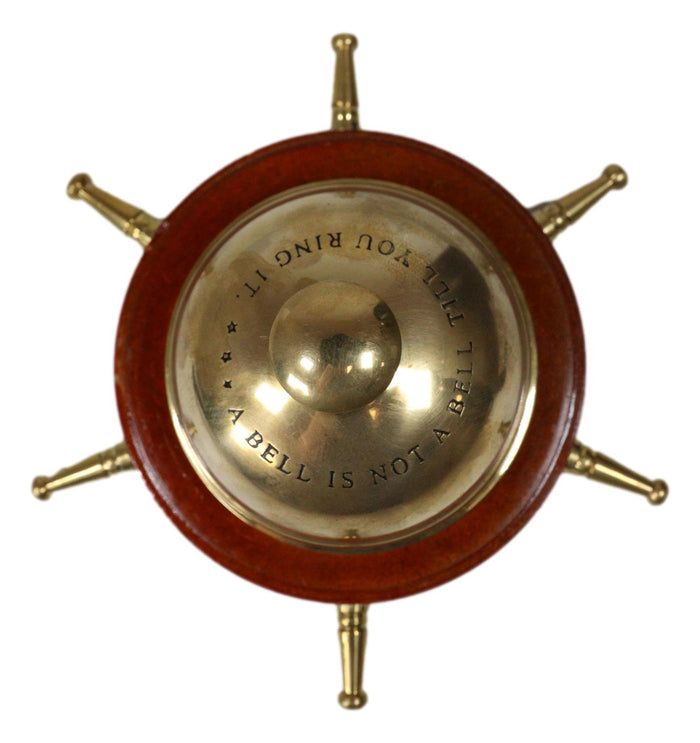 Vintage Brass Nautical Rudder Helm Wheel Paperweight Desk Counter Call Bell 6"D