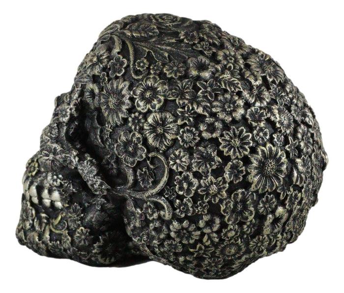 Vintage Bronze Finished Day Of The Dead Tooled Flora Fauna Floral Skull Figurine
