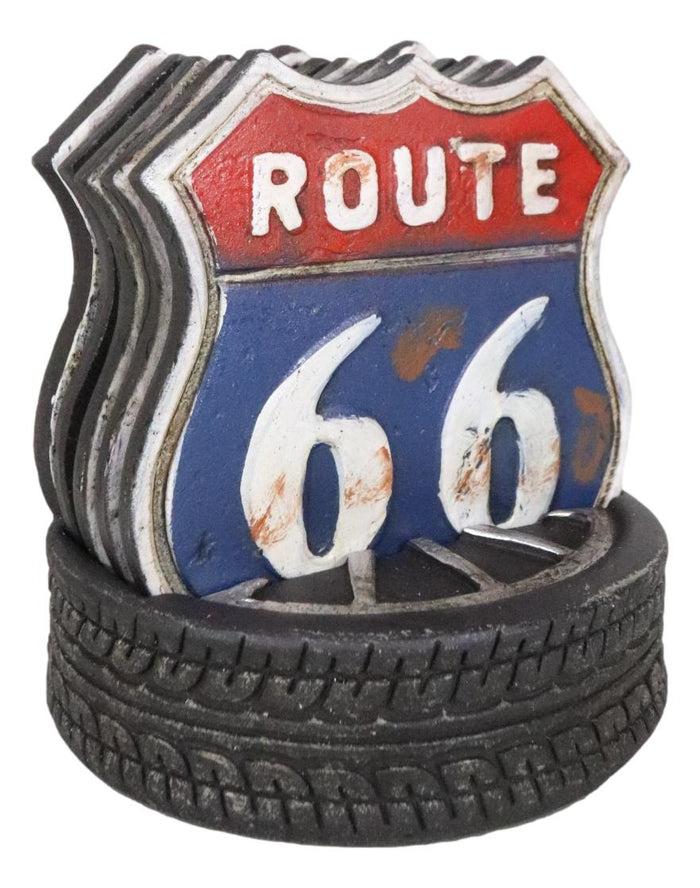 Vintage Classic Road Trip Iconic Route 66 Highway Sign Truck Tire Coaster Set