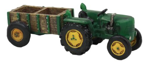 Vintage Country Farm Green Tractor Pulling Wagon Salt And Pepper Shakers Holder