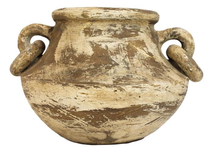 Vintage Earthenware Rustic Distressed Terracotta Vase Pot W/ Decorative Handles