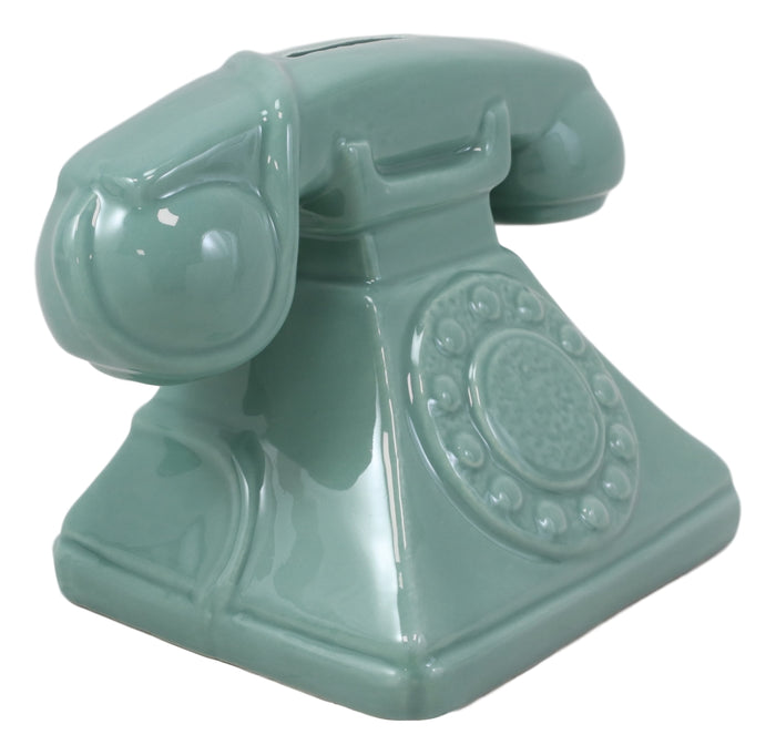 Vintage Nostalgia Teal Rotary Telephone 7"L Money Coin Piggy Bank Decor