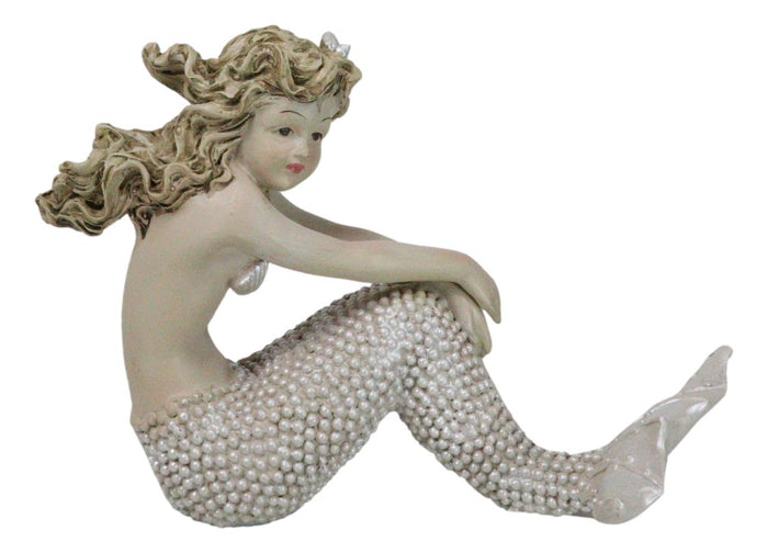 Vintage Ocean Atlantis Pretty Mermaid Girl With Beaded Tail Sitting Figurine
