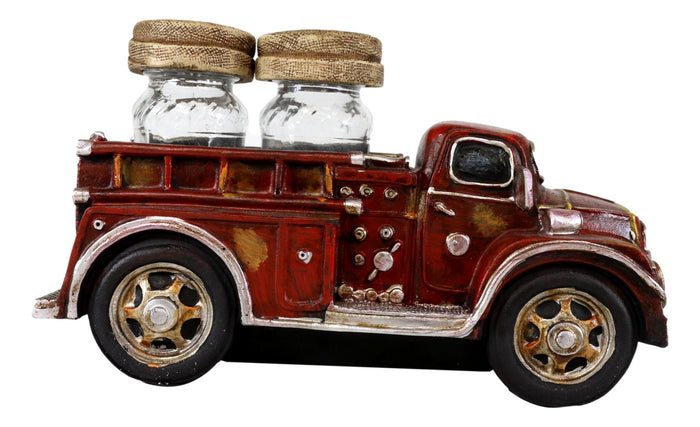 Vintage Red Fire Truck Engine Figurine Holder For Glass Salt And Pepper Shakers