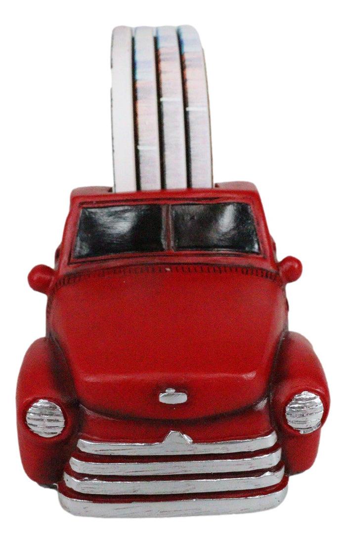 Vintage Red Pickup Truck Hauling Road Trip Route 66 Decal Coasters Figurine Set