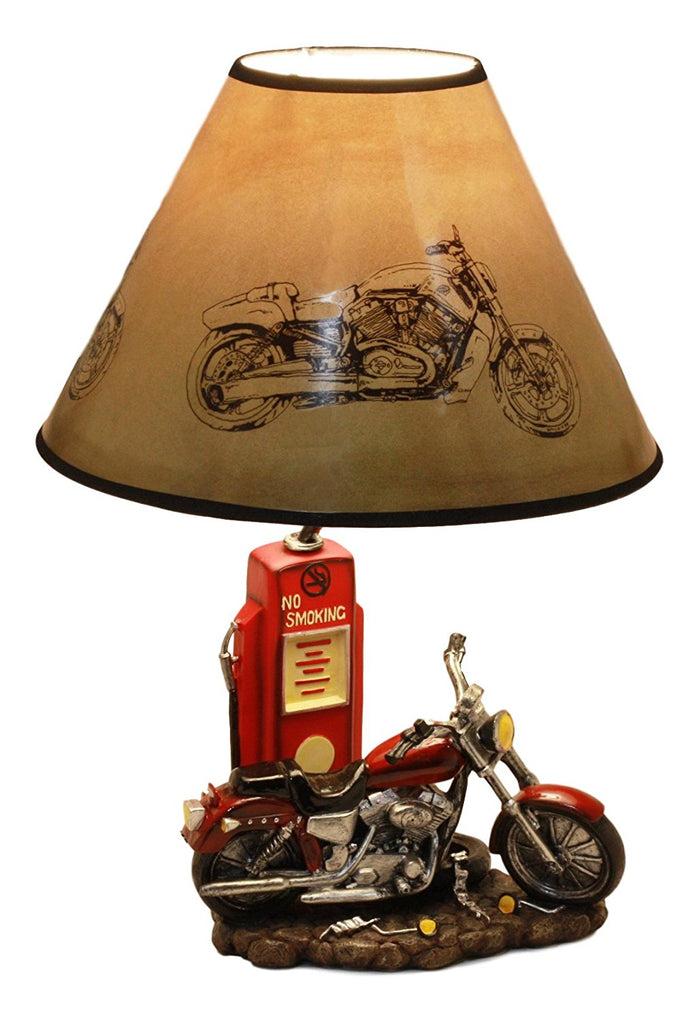 Vintage Retro Red Motorcycle By Classic Gas Pump Desktop Table Lamp 19"Tall