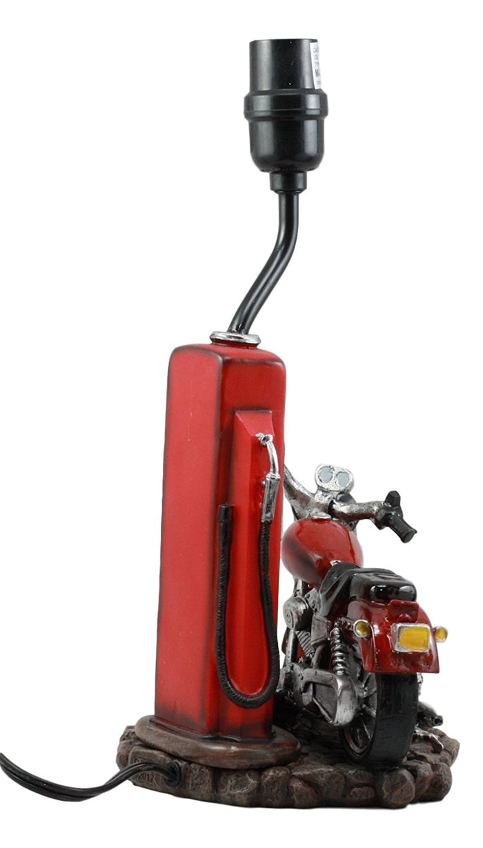 Vintage Retro Red Motorcycle By Classic Gas Pump Desktop Table Lamp 19"Tall