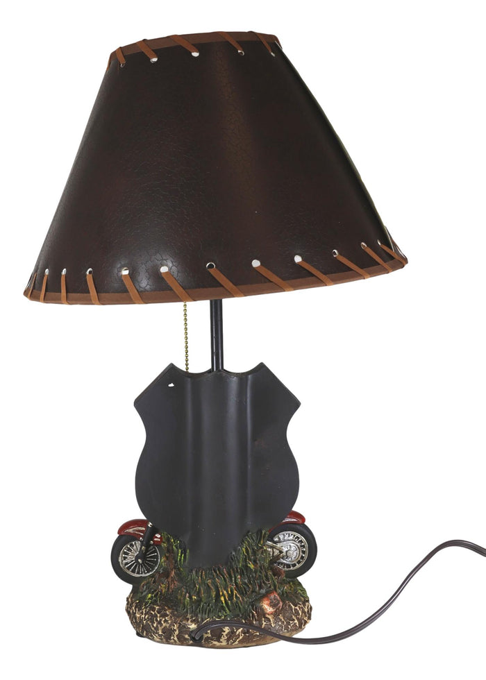 Vintage Retro Red Motorcycle By Route 66 Highway Sign Desktop Table Lamp 19"Tall