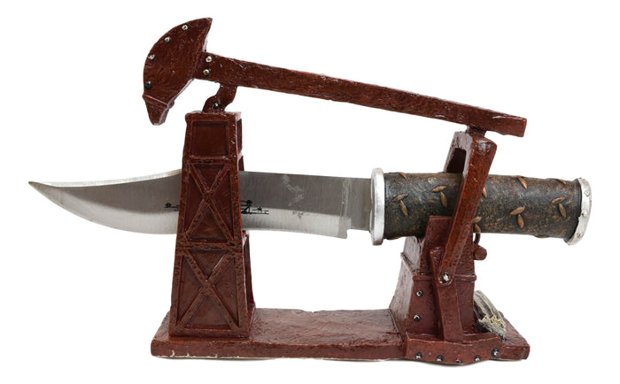 Vintage Rustic Pumpjack Oil Derrick Rig Display With Decorative Dagger Knife Set