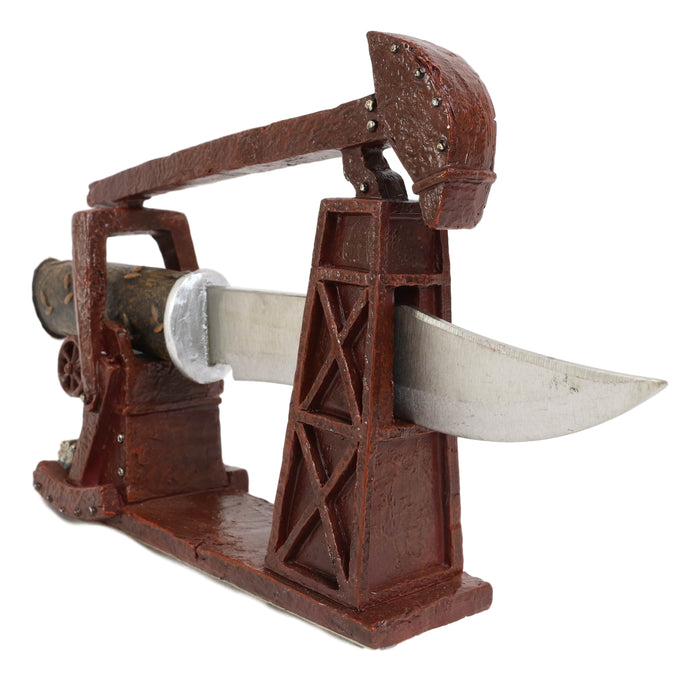 Vintage Rustic Pumpjack Oil Derrick Rig Display With Decorative Dagger Knife Set
