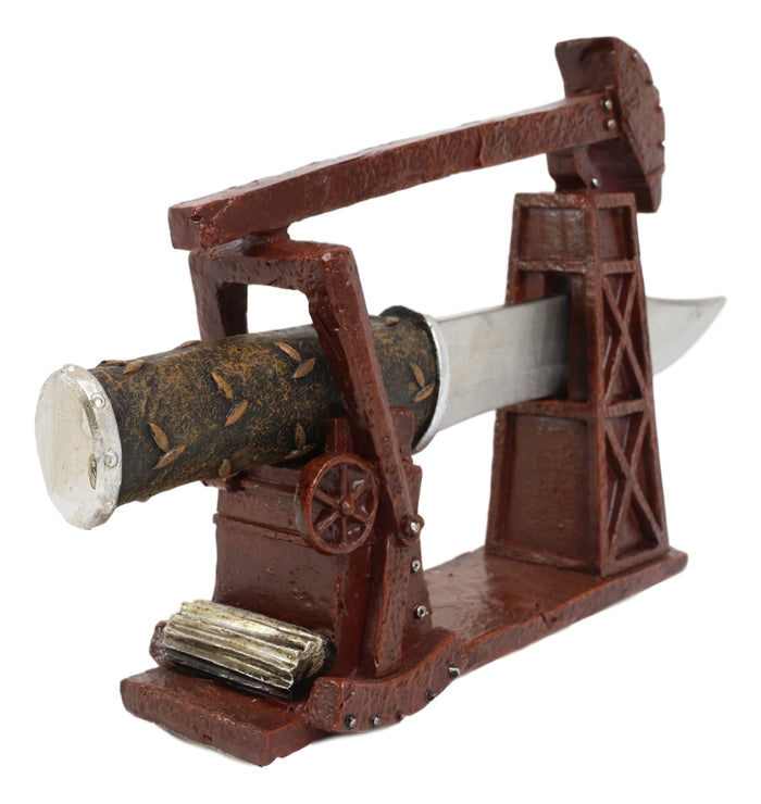 Vintage Rustic Pumpjack Oil Derrick Rig Display With Decorative Dagger Knife Set
