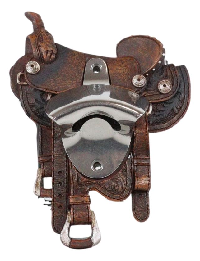 Vintage Rustic Western Cowboy Horse Saddle Wall Beer Bottle Cap Opener Figurine