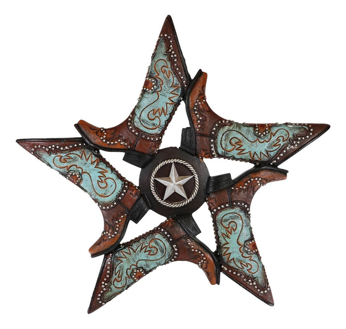 Vintage Rustic Western Lone Star Turquoise Cowboy Boots Wall Decor Plaque 12"H