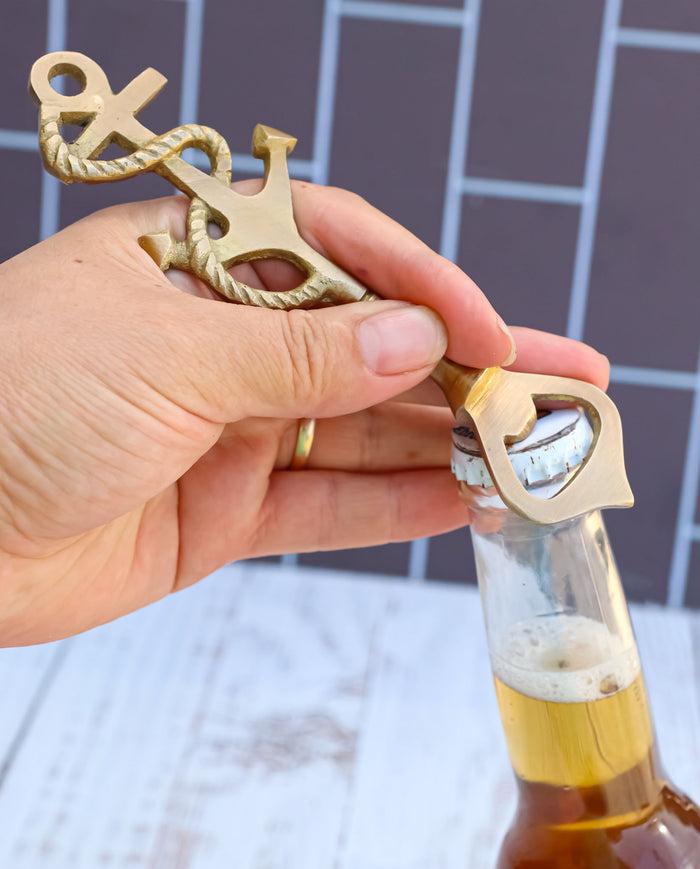 Vintage Solid Brass Metal Nautical Roped Ship Anchor Beer Bottle Cap Hand Opener