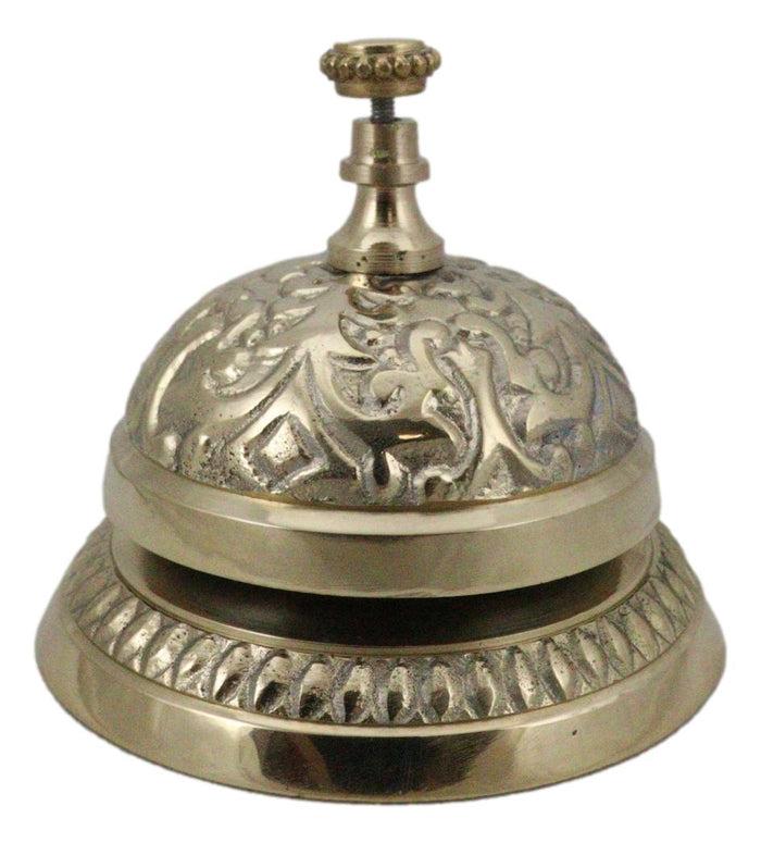 Vintage Style Brass Ornate Floral Victorian Paperweight Desk Counter Clerk Bell