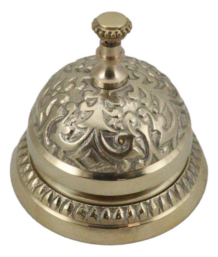 Vintage Style Brass Ornate Floral Victorian Paperweight Desk Counter Clerk Bell