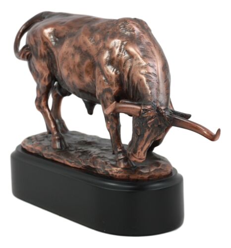 Wall Street Charging Bull Bronze Electroplated Resin Statue With Pedestal Base